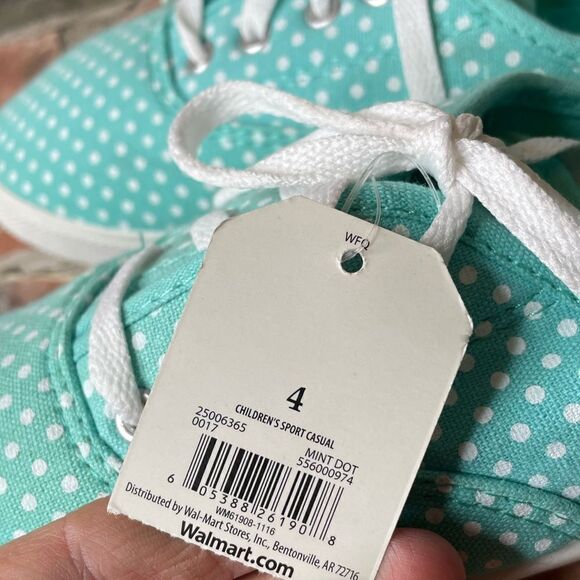 5 for $25🔥Size 4 Girls Polka Dot Turquoise NWT Sneakers - Picture 6 of 9